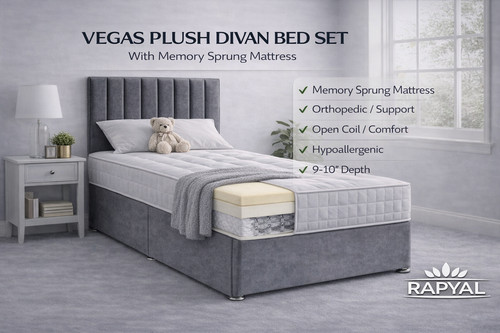 Single divan bed set - divan, 3ft